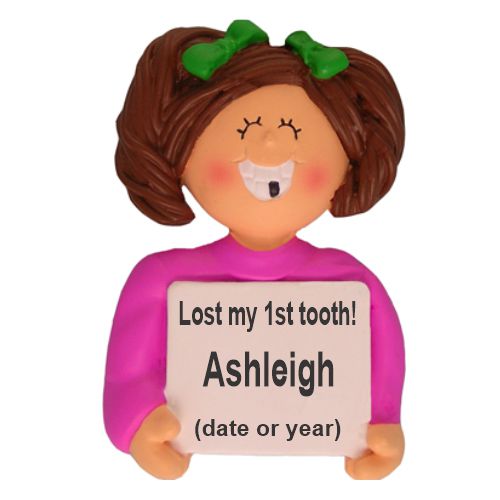 Lost a Tooth, Female Brown Christmas Ornament Brunette Female Personalized by RussellRhodes.com