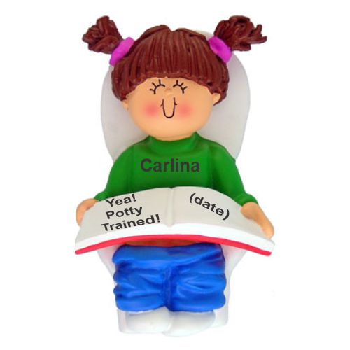 Potty Trained Christmas Ornament Brunette Female Personalized by RussellRhodes.com