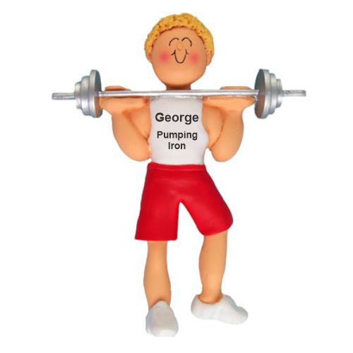 Weight Lifting Christmas Ornament Blond Male Personalized by RussellRhodes.com
