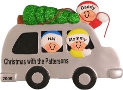 Take the SUV and Pick Out a Tree! Family of 3 Christmas Ornament Personalized by Russell Rhodes