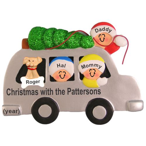 Family Christmas Ornament for 3 with Pets Personalized by RussellRhodes.com