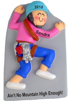 Female Rock Climbing Christmas Ornament Personalized by Russell Rhodes