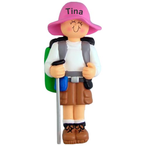 Female Hiking Christmas Ornament Personalized by RussellRhodes.com
