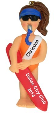 My First Summer Job Brunette Female Lifeguard Christmas Ornament Personalized by Russell Rhodes