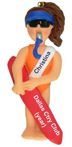 My First Summer Job Lifeguard Christmas Ornament Brunette Female Personalized by RussellRhodes.com