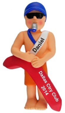 My First Summer Job Male Lifeguard Christmas Ornament Personalized by RussellRhodes.com