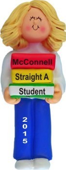 Straight A Student! Female Blond Christmas Ornament Personalized by RussellRhodes.com