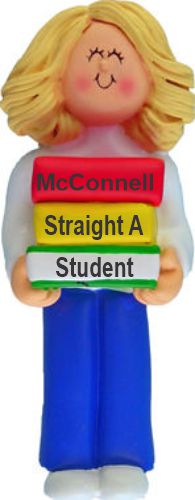 Straight A Student Christmas Ornament Blond Female Personalized by RussellRhodes.com