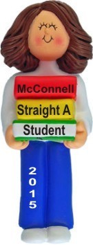 Straight A Student! Female Brunette Christmas Ornament Personalized by RussellRhodes.com
