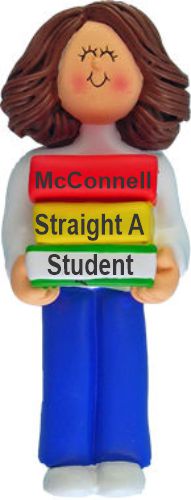 Straight A Student Christmas Ornament Brunette Female Personalized by RussellRhodes.com