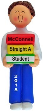 Straight A Student! Male Brown Christmas Ornament Personalized by RussellRhodes.com