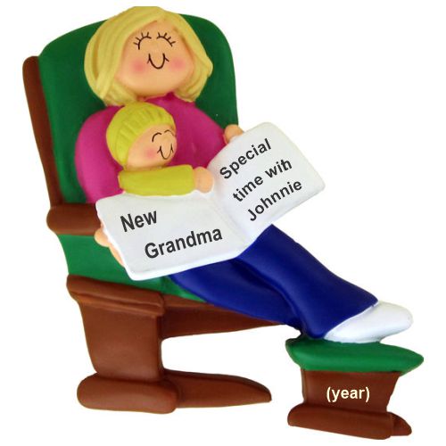 Blond New Grandma in Glider with Grandchild Christmas Ornament Personalized by RussellRhodes.com