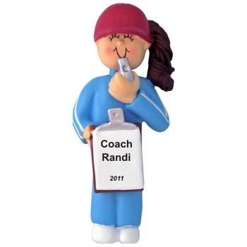 Coach Female Brunette Christmas Ornament Personalized by Russell Rhodes