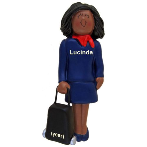 Flight Attendant Christmas Ornament African American Female Personalized by RussellRhodes.com
