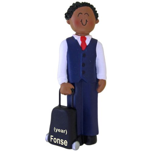 Flight Attendant Christmas Ornament African American Male Personalized by RussellRhodes.com