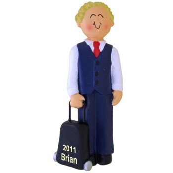 Male Blond Flight Attendant Christmas Ornament Personalized by RussellRhodes.com