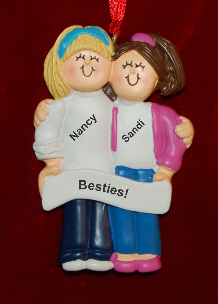 Besties Forever, Blond & Brunette Christmas Ornament Personalized by Russell Rhodes