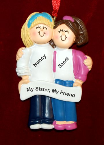 Friends & Sisters Christmas Ornament Blond & Brunette Personalized by RussellRhodes.com