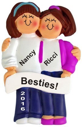 Besties Forever, Both Brunette Christmas Ornament Personalized by Russell Rhodes