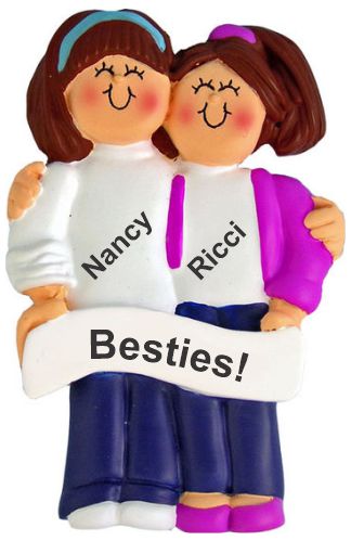 Friendship Christmas Ornament Besties Both Brunette Personalized by RussellRhodes.com