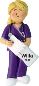 Nurse in Scrubs Female Blond Christmas Ornament Personalized by RussellRhodes.com