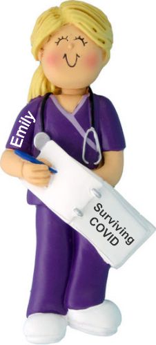 Suvive Pandemic Christmas Ornament Nurse Female Blond Personalized by RussellRhodes.com