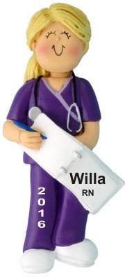 Nurse Graduate in Scrubs Female Blond Christmas Ornament Personalized by Russell Rhodes