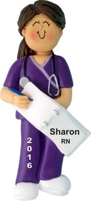 Nurse Graduate in Scrubs Female Brunette Christmas Ornament Personalized by Russell Rhodes