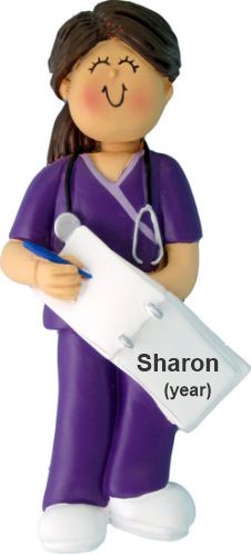 Nurse in Scrubs Christmas Ornament Brunette Female Personalized by RussellRhodes.com