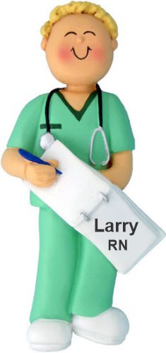 Nurse in Scrubs Christmas Ornament Blond Male Personalized by RussellRhodes.com