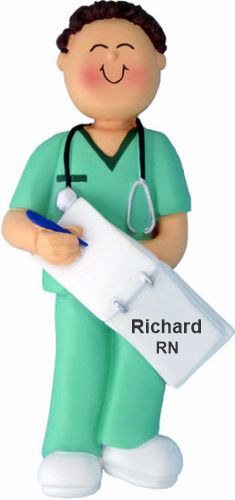 Nurse Graduate in Scrubs Christmas Ornament Brunette Male Personalized by RussellRhodes.com