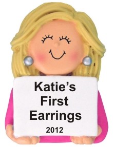 My First Earrings Female Blond Christmas Ornament Personalized by RussellRhodes.com