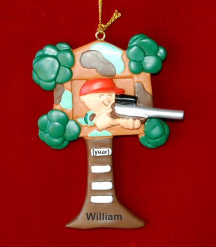 Boar or Deer Hunting Christmas Ornament Male in Tree with Rifle Personalized by RussellRhodes.com