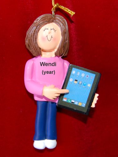Tablet Christmas Ornament Brunette Female Personalized by RussellRhodes.com