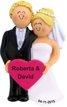 Newlyweds Male & Female Both Blond Christmas Ornament Personalized by Russell Rhodes