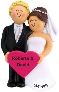 Newlyweds Male Blond Female Brunette Christmas Ornament Personalized by RussellRhodes.com