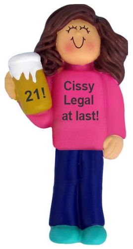 21st Birthday Christmas Ornament Brunette Female Personalized by RussellRhodes.com