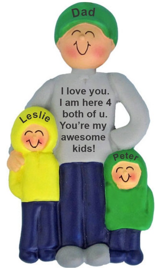 Single Parent Dad with 2 Children Christmas Ornament Personalized by RussellRhodes.com