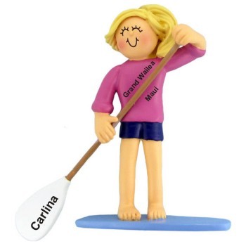 Stand Up Paddle Board Female Blond Christmas Ornament Personalized by Russell Rhodes