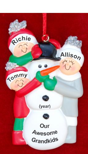 Grandparents Christmas Ornament 3 Grandkids Making Snowman Personalized by RussellRhodes.com