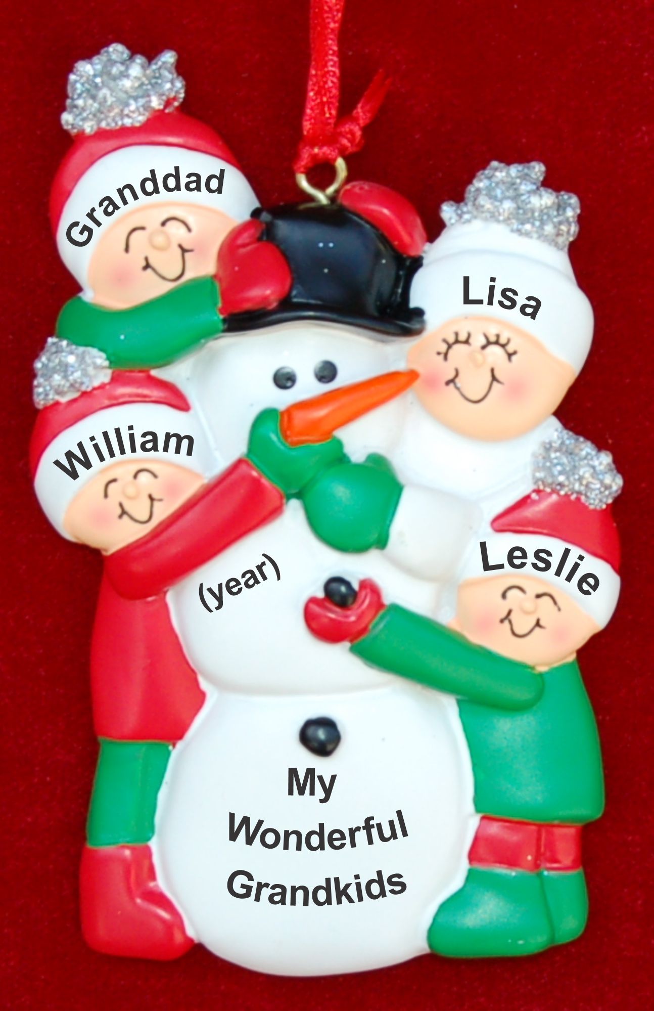 Grandfather Christmas Ornament Making Snowman 3 Grandkids by Russell Rhodes
