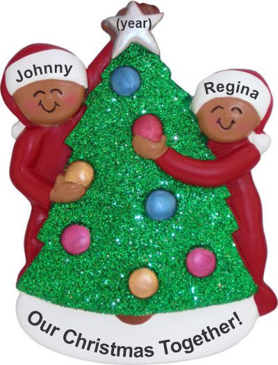 Couple Decorating Tree African American Christmas Ornament Personalized by RussellRhodes.com