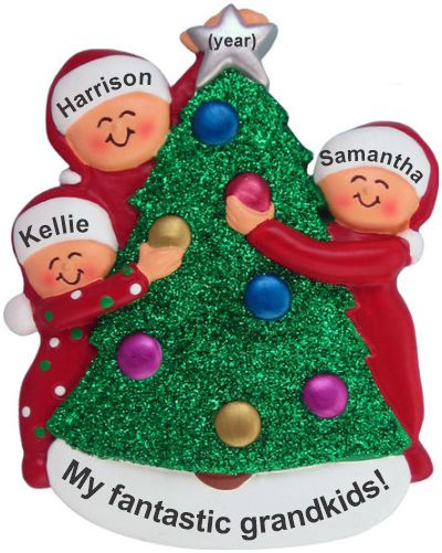 Personalized 3 Grandkids Xmas Tree Christmas Ornament by Russell Rhodes
