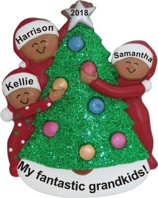 My Fantastic 3 Grandkids African American Decorating Tree Christmas Ornament Personalized by RussellRhodes.com