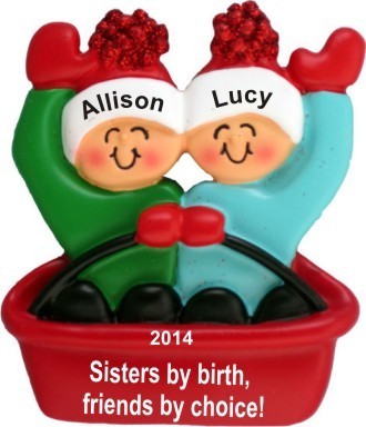 Adventures in Sledding Sisters Christmas Ornament Personalized by Russell Rhodes