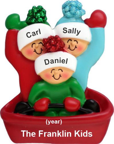 Family Christmas Ornament Adventures in Sledding Just the 3 Kids Personalized by RussellRhodes.com