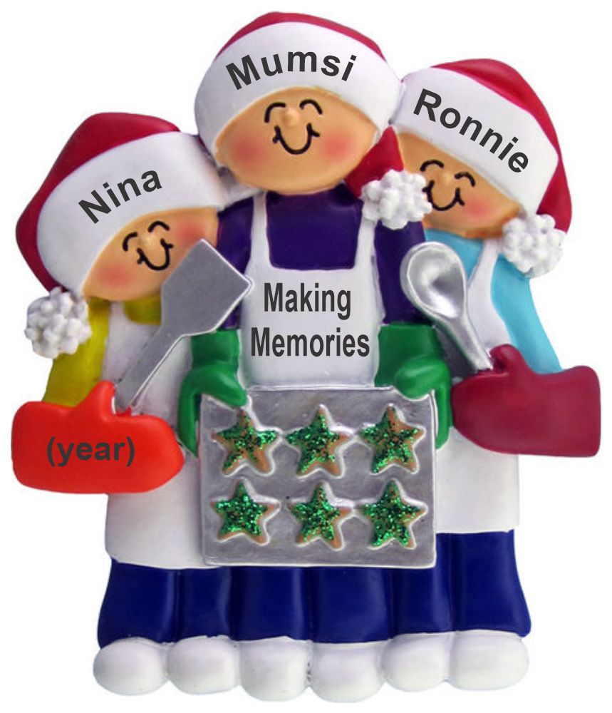 Baking Cookies with Great Grandma 2 Children Christmas Ornament Personalized by Russell Rhodes