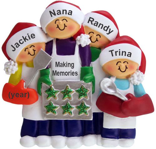 Grandmother Christmas Ornament Baking Cookies Grandma and 3 Grandkids Personalized by RussellRhodes.com