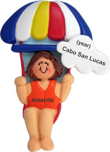 Parasailing Christmas Ornament Brunette Female Personalized by RussellRhodes.com