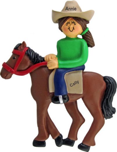 Riding Horse Christmas Ornament Brunette Female Personalized by RussellRhodes.com